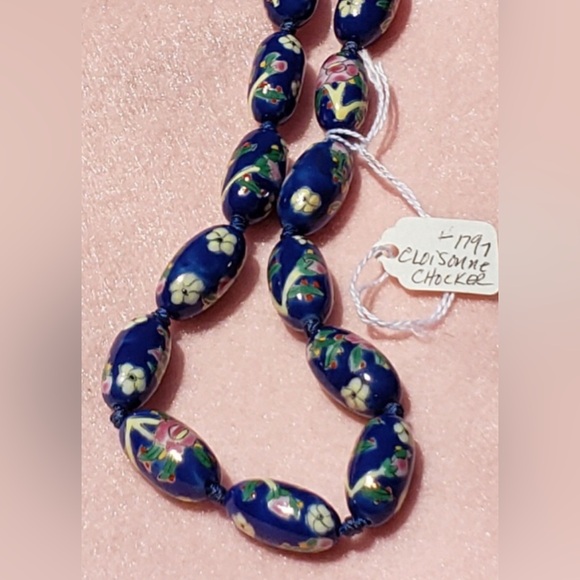 Porcelain and Gold Cloisonné Choker Necklace & Earrings Set - Picture 11 of 11